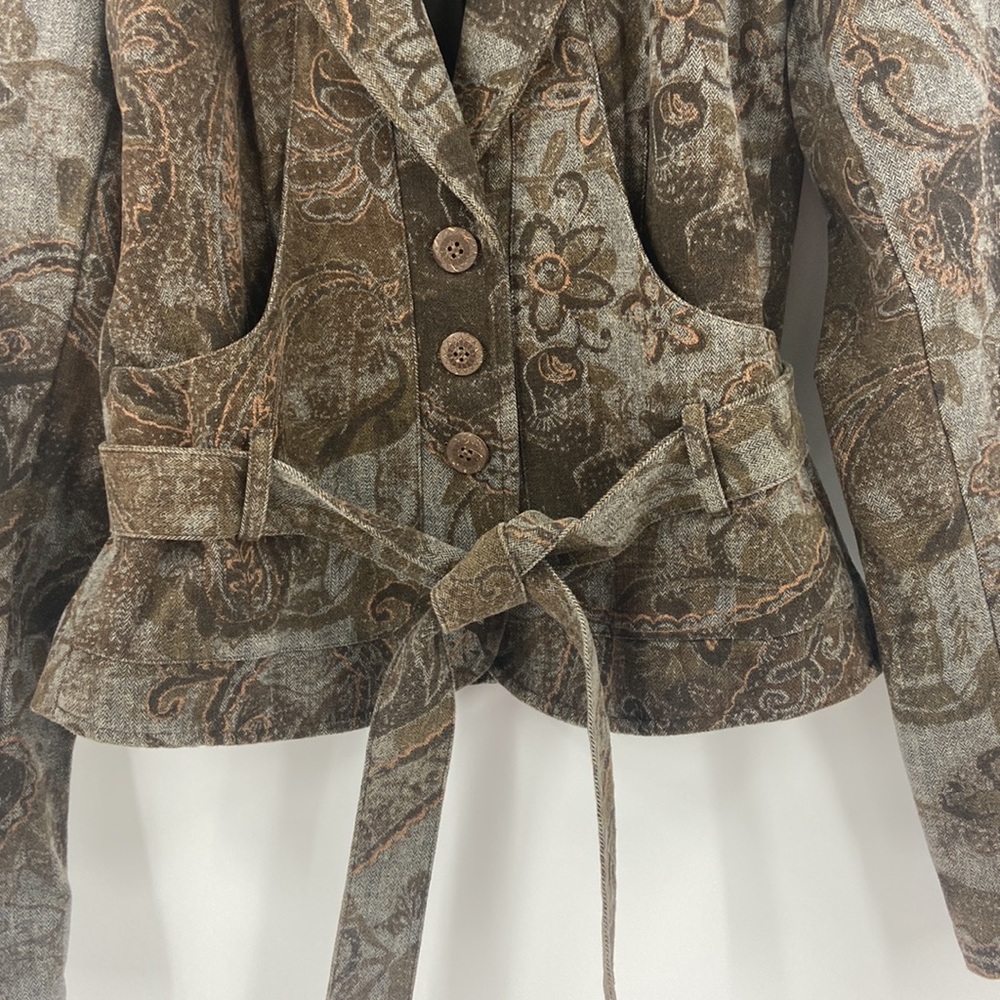 Blazer Belted Patterned Cropped Jacket Size 2 - image 4